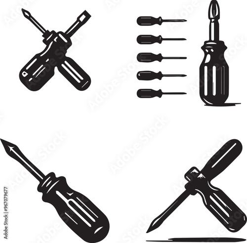 Raster Image Screw-driver Silhouette set - vector image of screw driver set 