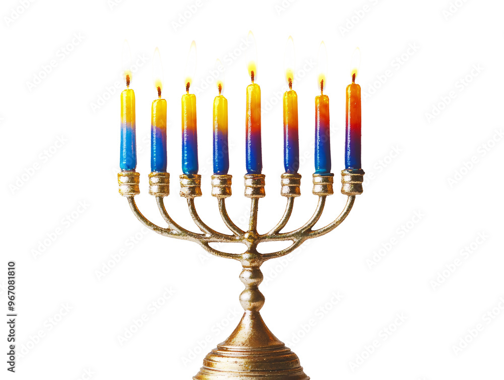 a gold menorah with lit candles a gold menorah with lit candles