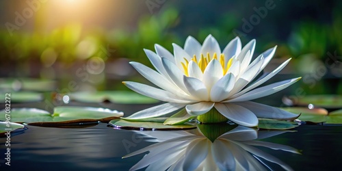 White water lily in full bloom on tranquil water