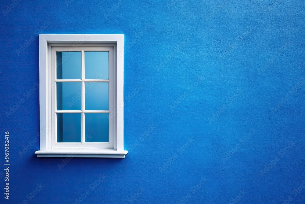 Fototapeta premium White window on a blue wall creating forced perspective