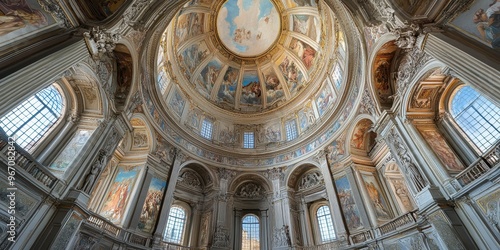 A Renaissance-style building with a large dome and beautifully painted frescoes inside