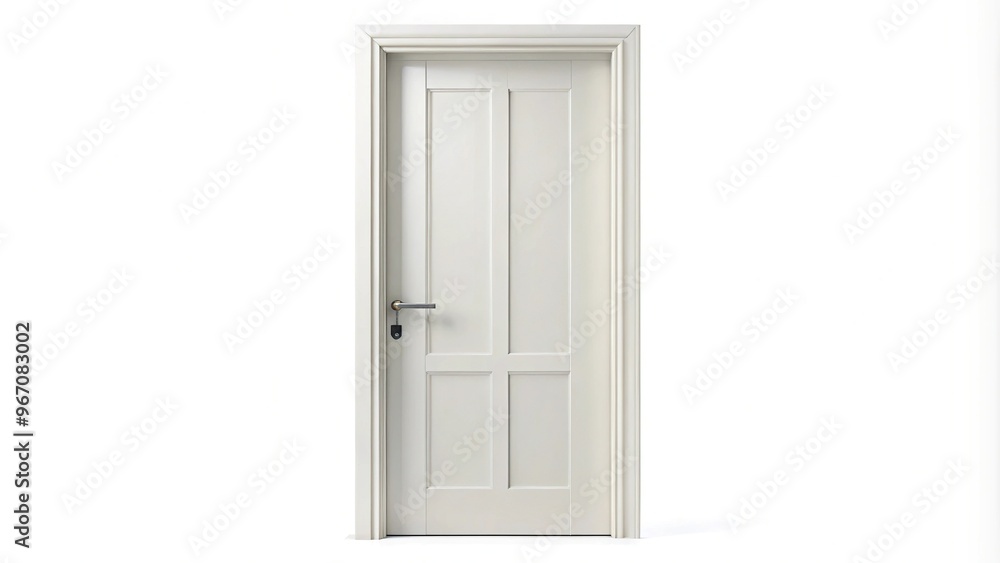 White wooden door with aerial view on white background White wooden door with aerial view on white background