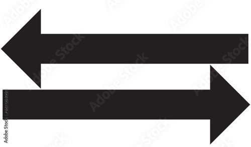 Straight long double vector arrow. Horizontal long straight arrow with two left and right pointers. Black width symbol isolated on white background