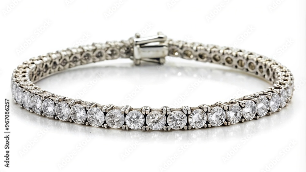 Wide-Angle elegant diamond tennis bracelet in white gold isolated on a white background Wide-Angle elegant diamond tennis bracelet in white gold isolated on a white background