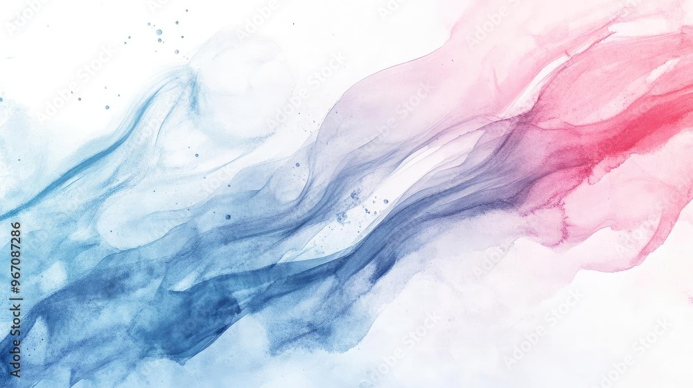 Fototapeta premium Abstract watercolor illustration featuring flowing colors of blue and red on a soft background, ideal for modern designs.