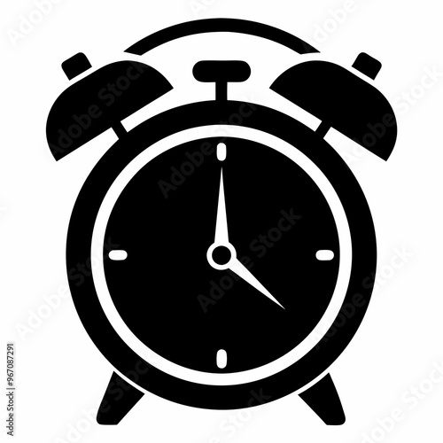 Retro alarm timepiece black and white silhouette vector design