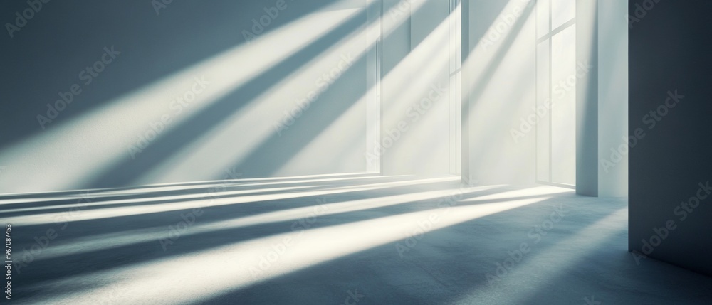 A large room with a window that is letting in sunlight A large room with a window that is letting in sunlight