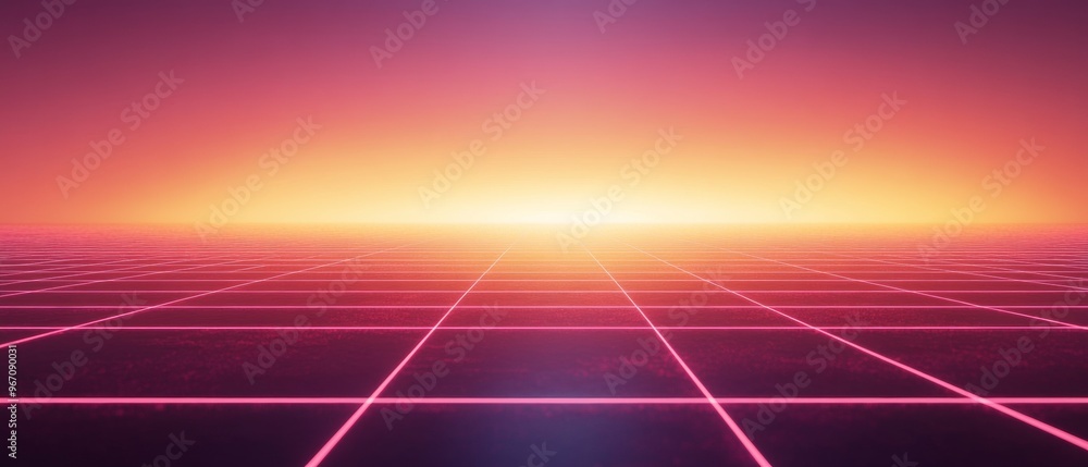 A bright orange and pink background with a grid of squares A bright orange and pink background with a grid of squares