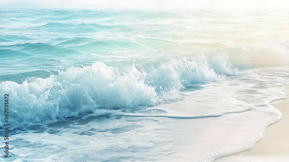 Serene ocean waves gently lap at a sandy shore, creating a peaceful and refreshing coastal scene. Serene ocean waves gently lap at a sandy shore, creating a peaceful and refreshing coastal scene.