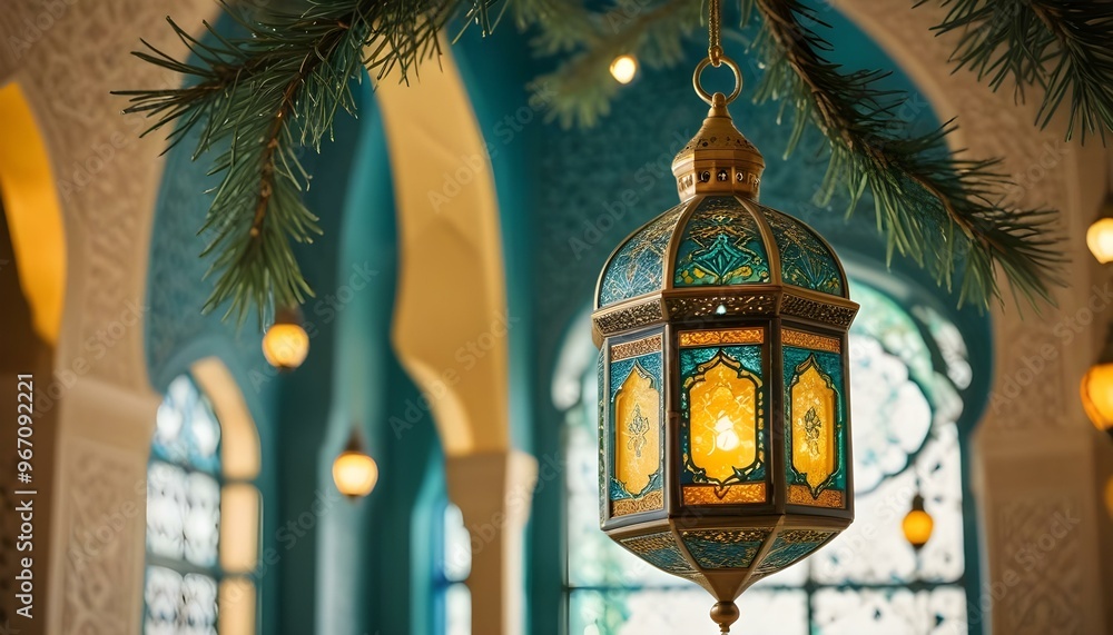A Eid or Ramzan ornament with a blue moon and a yellow star on it A Eid or Ramzan ornament with a blue moon and a yellow star on it