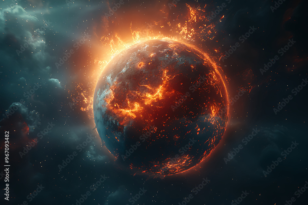 Planet Mars in water and fire. Concept sci-fi artwork. Planet Mars in water and fire. Concept sci-fi artwork.