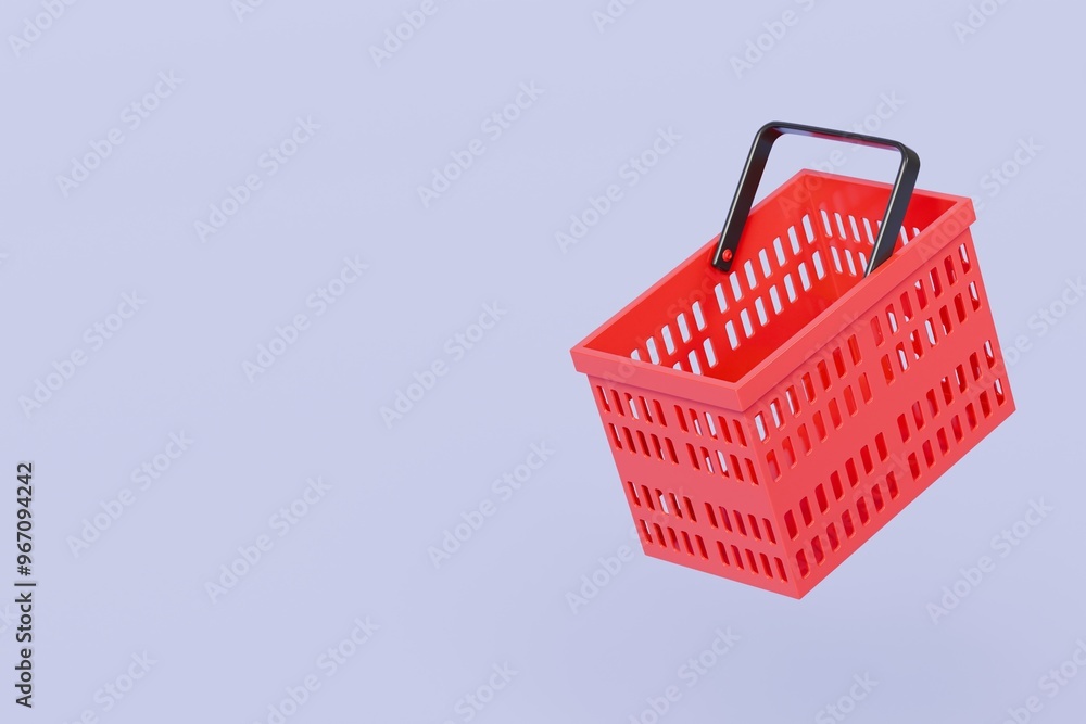 Fototapeta premium 3D Red Shopping basket icon isolated on purple background. Online Shopping Concept, E-Commerce logistic delivery Concept. Minimal Empty red shopping basket plastic icon creative design. 3d render.