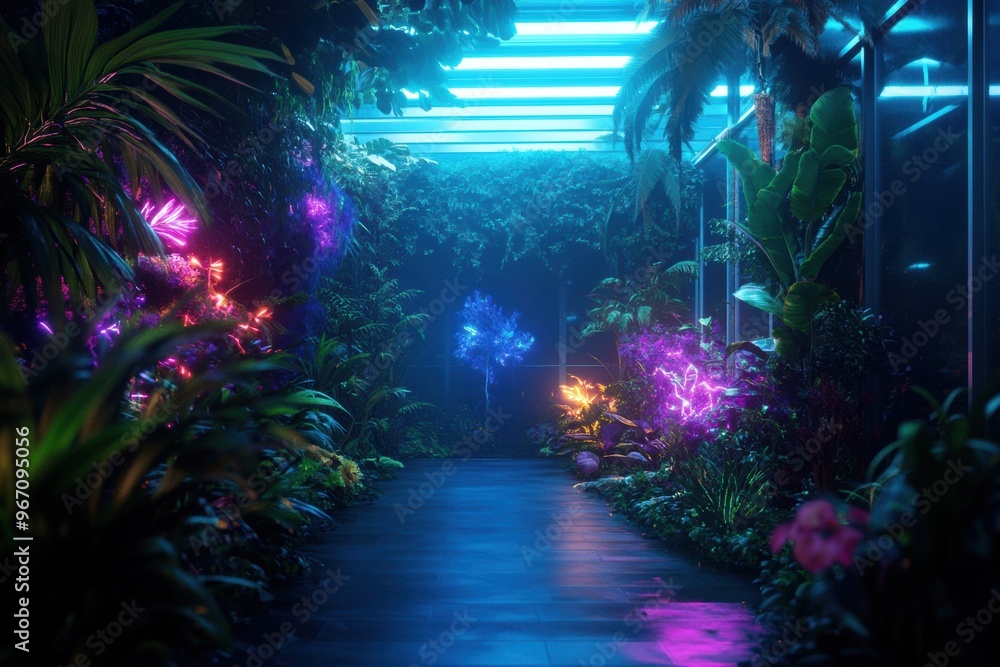 nature landscape within an indoor garden blends digital and organic elements nature landscape within an indoor garden blends digital and organic elements