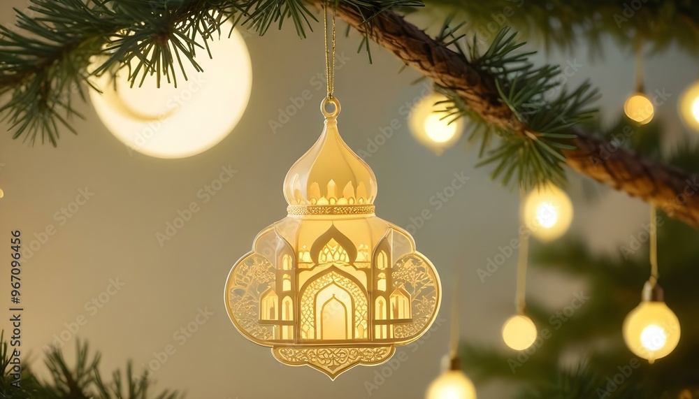 A Eid or Ramzan ornament with a blue moon and a yellow star on it A Eid or Ramzan ornament with a blue moon and a yellow star on it