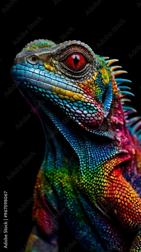 Fototapeta premium Multi color iguana on a black background