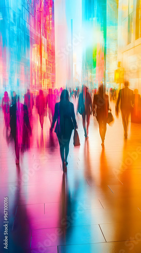 Urban Commute: A Blurry Cityscape of Business People Walking