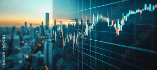 Wallpaper Mural Financial District Skyline With Stock Market Chart Overlay, Depicting Economic Growth And Investment Torontodigital.ca