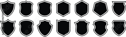 Set of shield icons. Collection of security shield icons. Protect shield security line with contours and linear signs. Badge quality symbol, sign, logo or emblem. Vector illustration