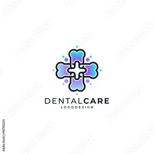 shiny cross with tooth and bubbles for hospital, clinic and dental care logo design