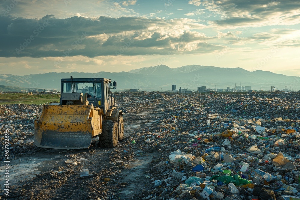 Waste landfill illustration created with Generative AI Waste landfill illustration created with Generative AI