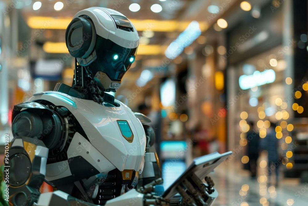 Humanoid robot signing contract using electronic signature technology. Humanoid robot signing contract using electronic signature technology.