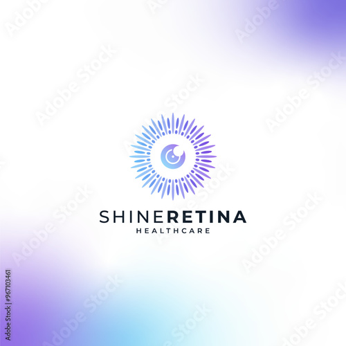 colorful and shiny eye retina for eye health and care logo