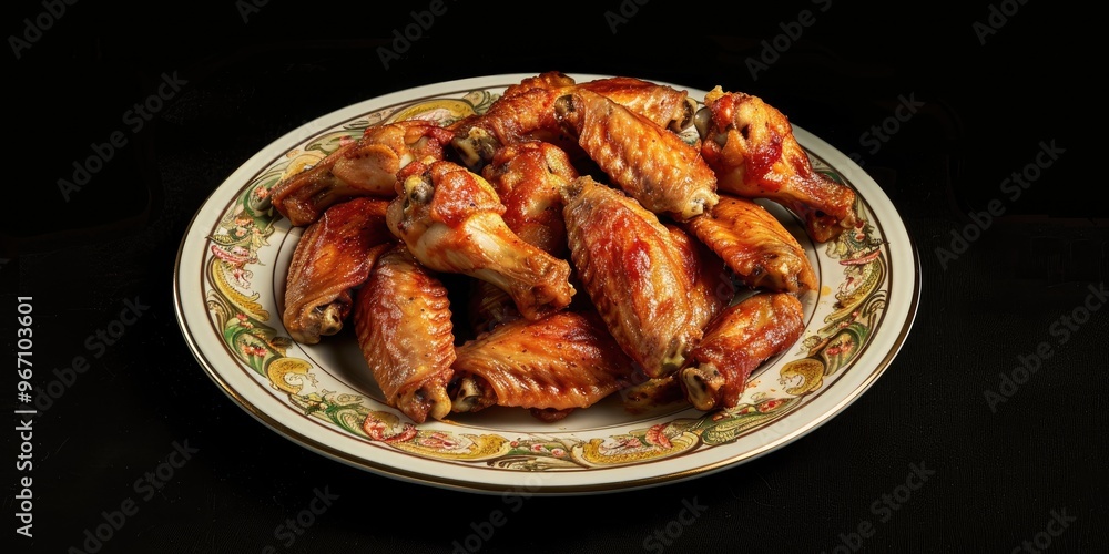 Plate of baked chicken wings Plate of baked chicken wings