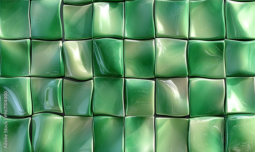 A seamless pattern of green, glossy glass tiles A seamless pattern of green, glossy glass tiles