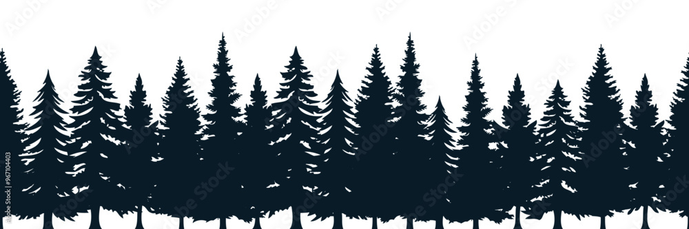 Obraz premium seamless fir tree forest border silhouette isolated vector illustration