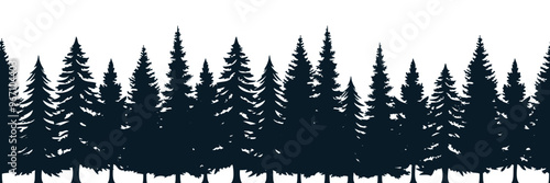 seamless fir tree forest border silhouette isolated vector illustration