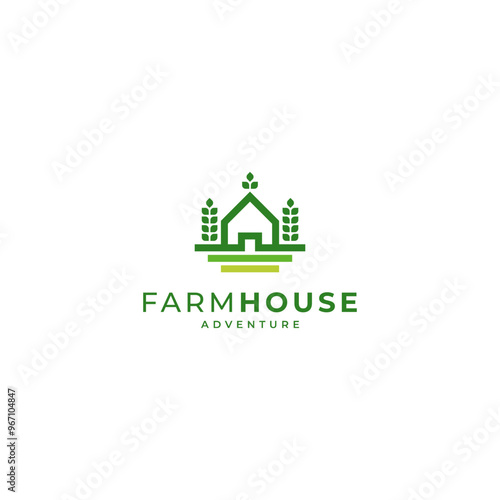 farmhouse with plants and farmland for agricultural logo