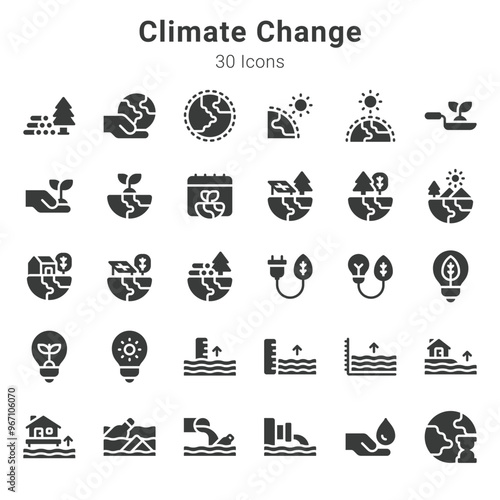 30 icons collection about climate change