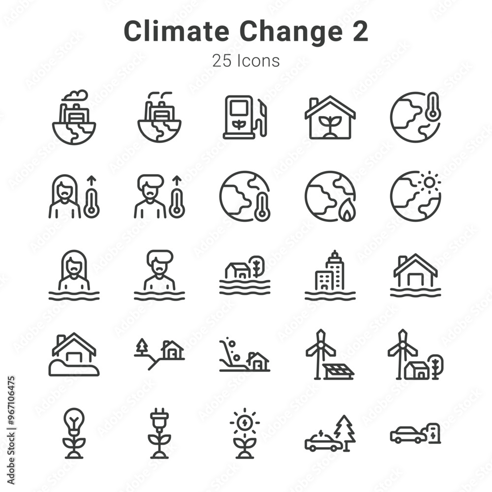 25 icons collection about climate change 25 icons collection about climate change