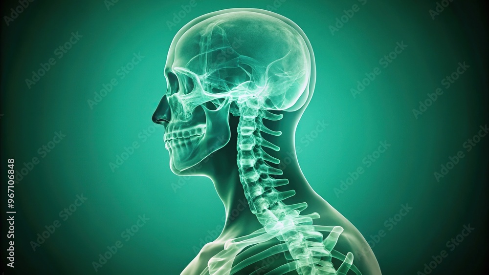 x-ray image of cervical vertebrae on green background x-ray image of cervical vertebrae on green background