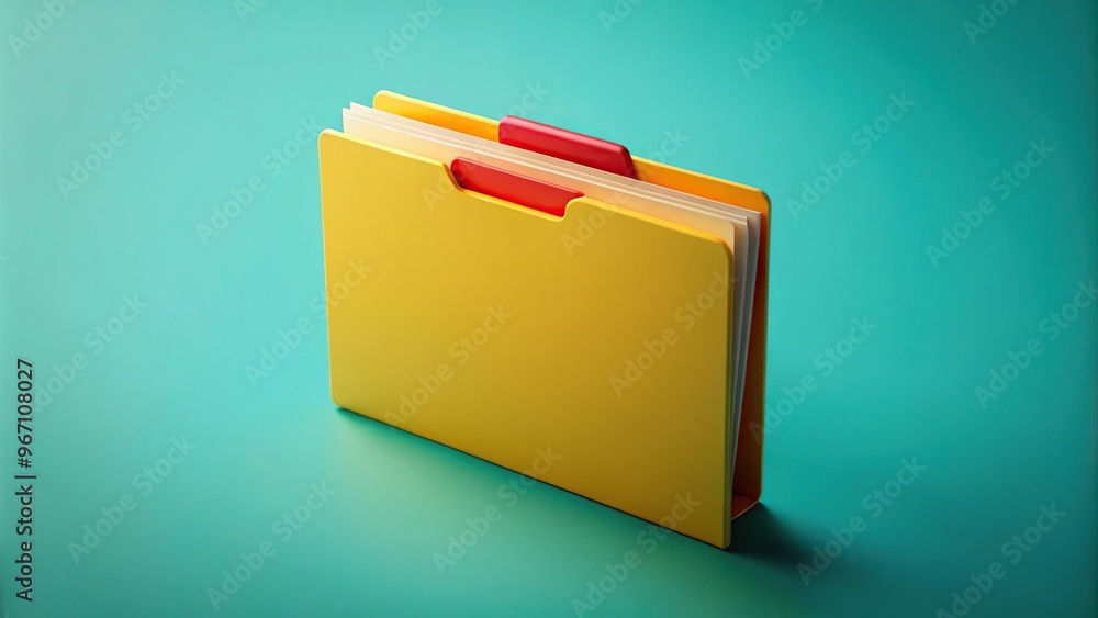 Yellow file folder with red tab on teal background with shallow depth of field Yellow file folder with red tab on teal background with shallow depth of field