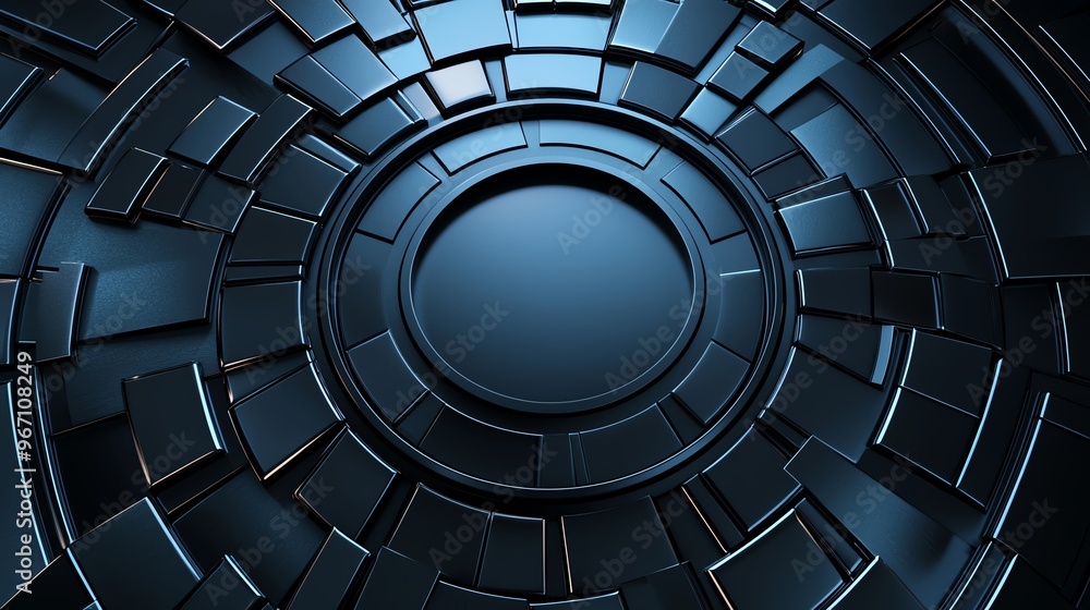 Naklejka premium Overlapping metallic plates in monochromatic tones creating a perfectly symmetrical futuristic shield