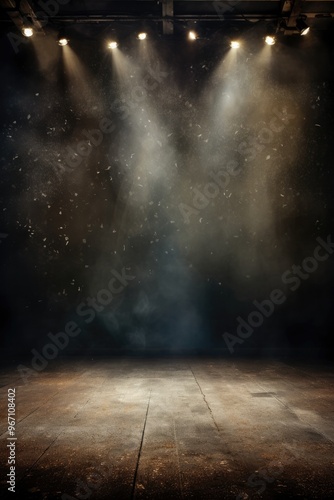 Wallpaper Mural Grunge studio background with spotlights shining down and dust in the air Torontodigital.ca
