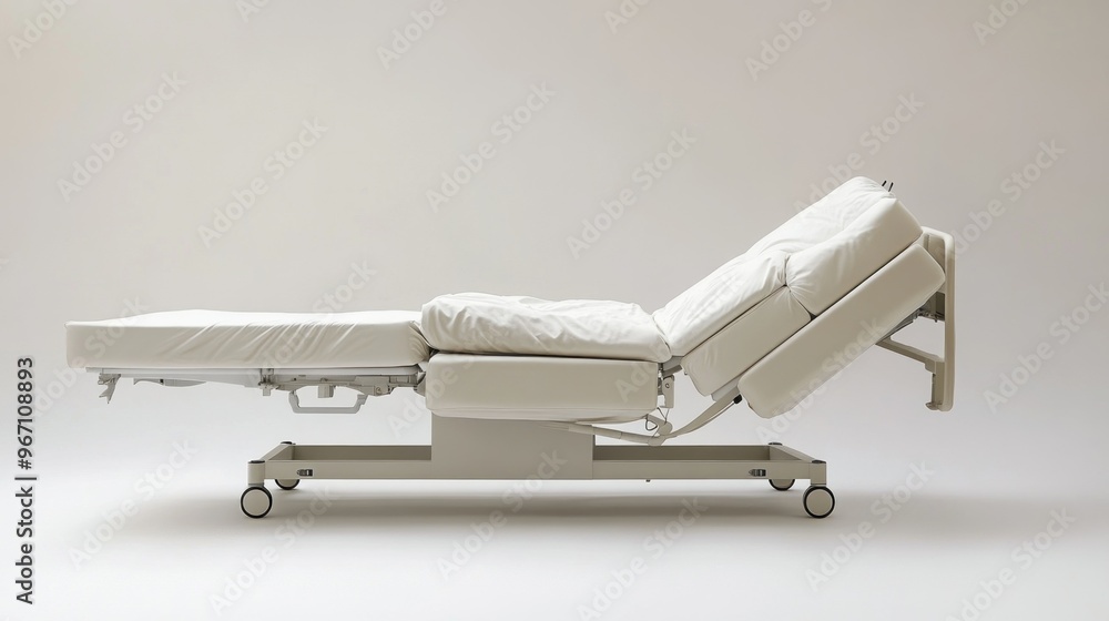 White Adjustable Medical Bed with Wheels