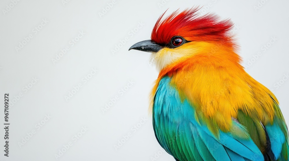 Fototapeta premium Vibrant Red, Orange, and Blue Bird with Crest