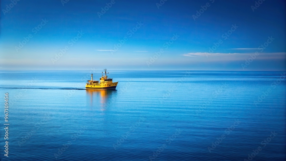 Naklejka premium Yellow ship sailing on blue sea