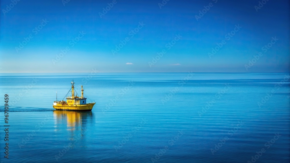 Yellow ship sailing on calm blue sea Yellow ship sailing on calm blue sea