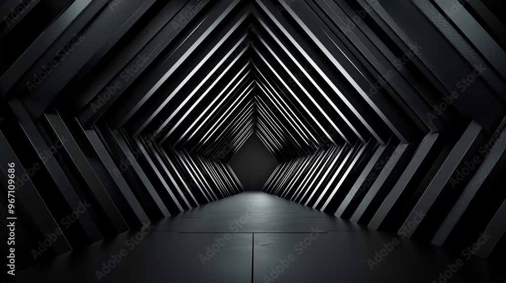 Fototapeta premium Symmetrical overlapping geometric shapes in monochromatic tones creating a futuristic abstract space