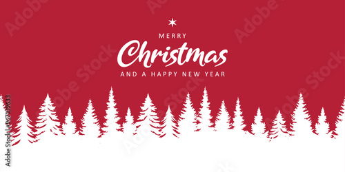 red christmas greeting card with fir border vector illustration