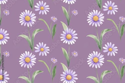 Lavender Daisy Watercolor Seamless Pattern for Spring Garden Party Decor