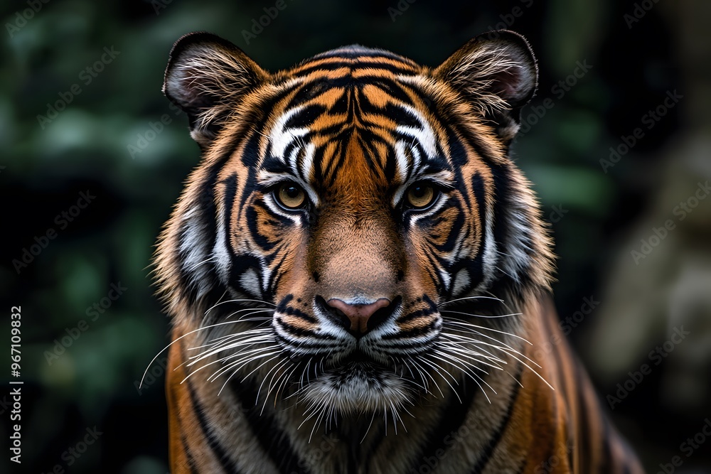 Fototapeta premium A close-up of a tiger's face with intense, expressive eyes
