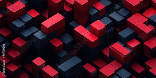 Abstract digital blocks in red and black create a modern, dynamic composition. Perfect for tech and design projects. photo