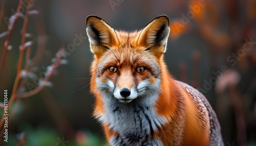 Red fox elegantly poised in a lush garden setting