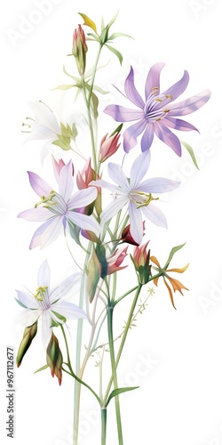 Beautiful bouquet with bluebell flowers. Watercolor illustration.