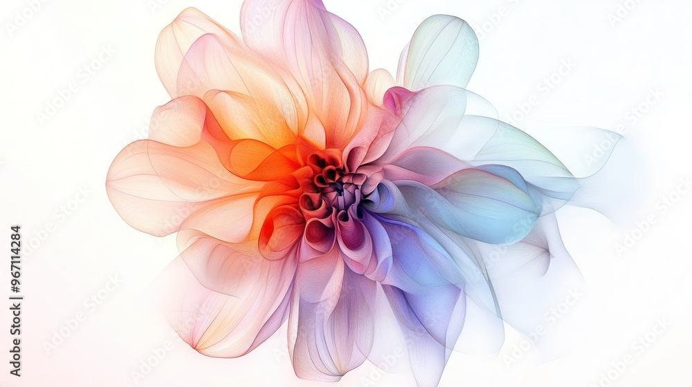 Obraz premium Abstract Flower with Delicate Petals and Hues of Pink, Orange, and Blue