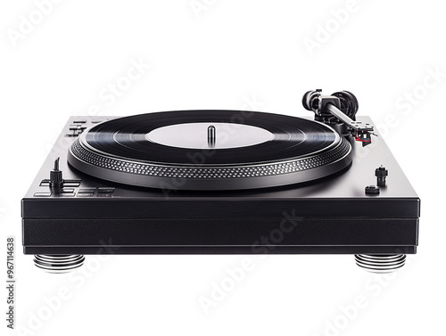 a black record player with a record photo